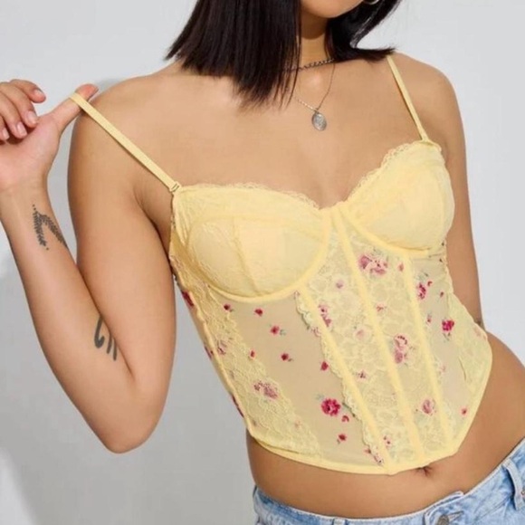 Garage Tops - Garage Yellow Floral Lace Tank Top